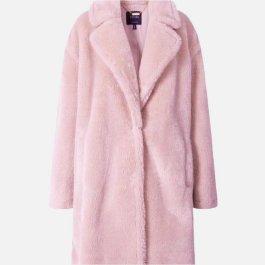 Decjuba Dusky Pink Faux Fur Coat - Size 10