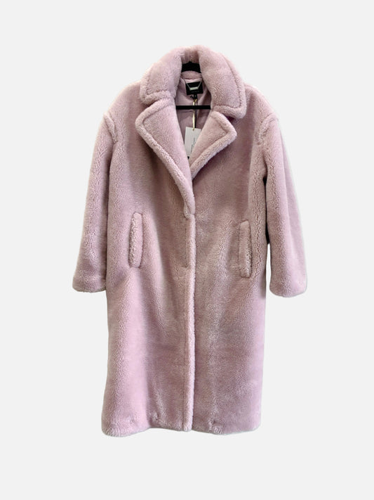 Decjuba Dusky Pink Faux Fur Coat - Size 10