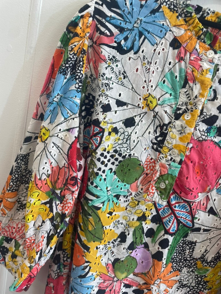 POM Amsterdam - Broderie anglaise multicolour top - Size 40