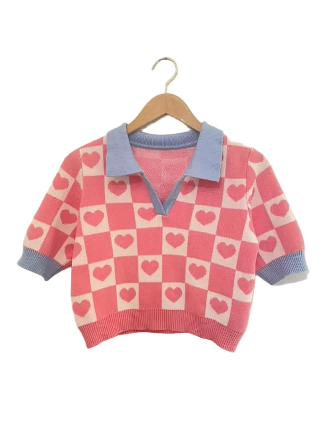 Cider - Knit top heart print  - Size XS