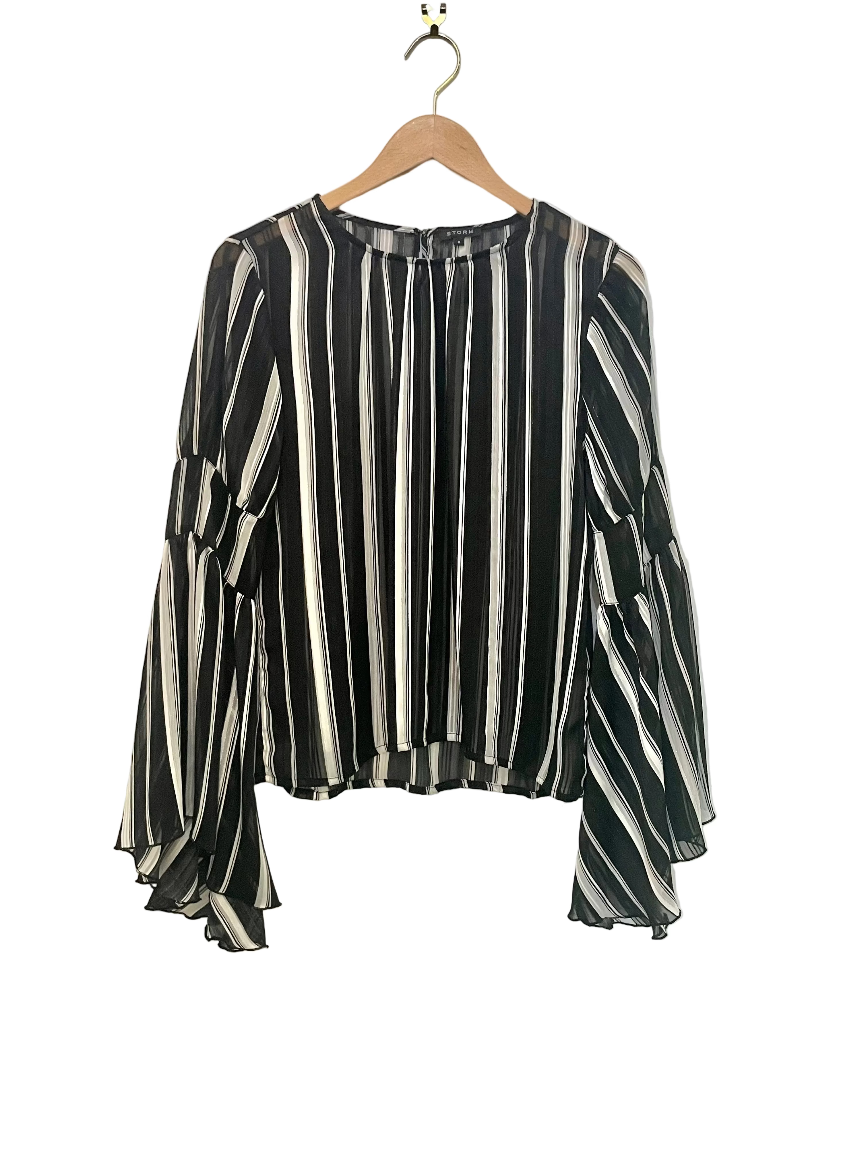Storm - Black white silver semi sheer top - Size 8
