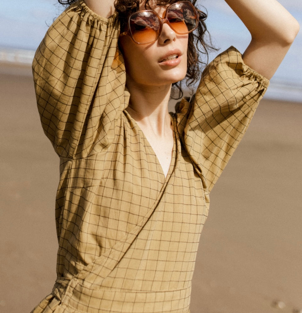 Opia - Khaki check wrap dress - Size S