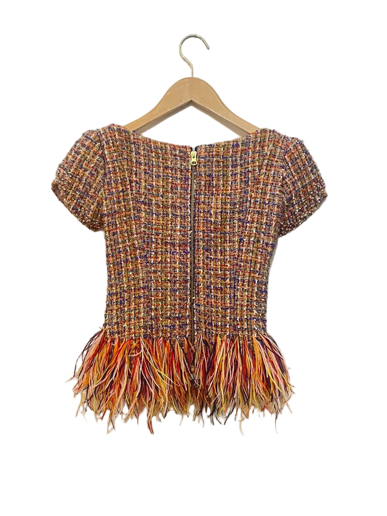 Chandara - Tweed top feather trim - Size xs