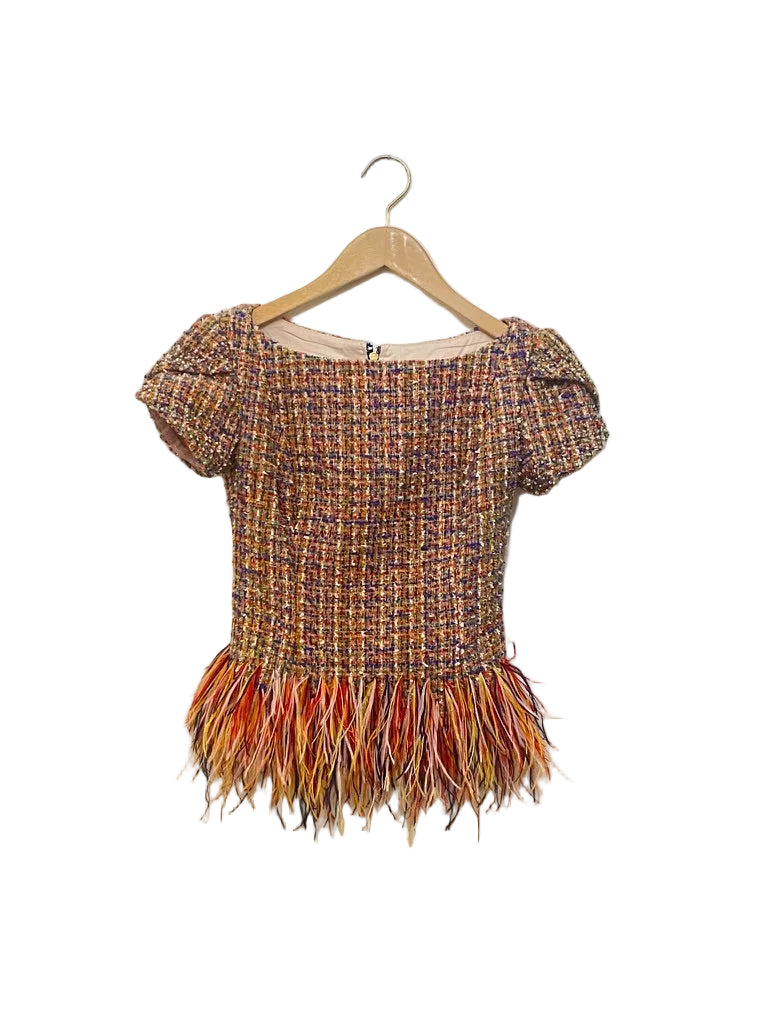 Chandara - Tweed top feather trim - Size xs