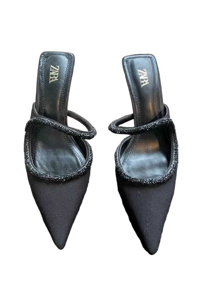 Zara - Crystal trim kitten heel mules - Size 40