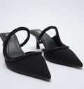 Zara - Crystal trim kitten heel mules - Size 40