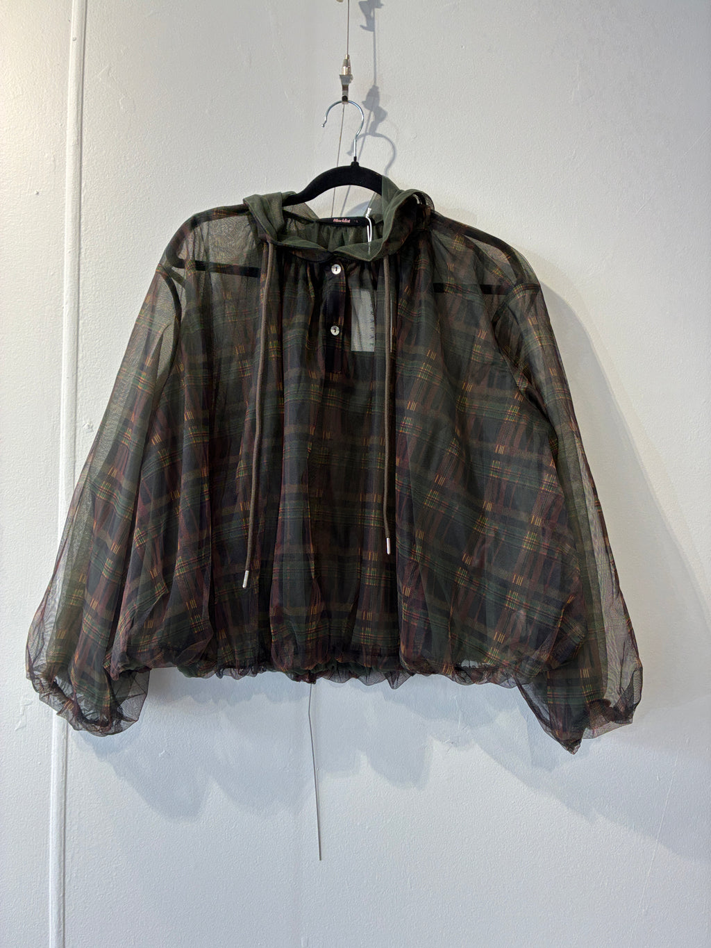 Blacklist - Tartan semi sheer hooded top - Size L