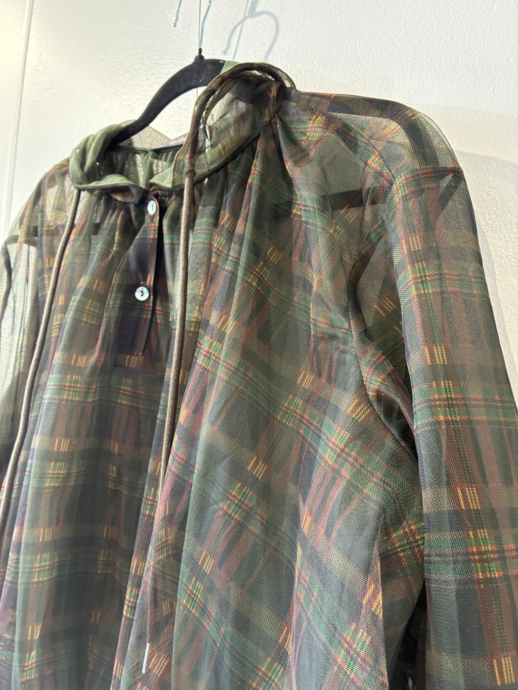 Blacklist - Tartan semi sheer hooded top - Size L