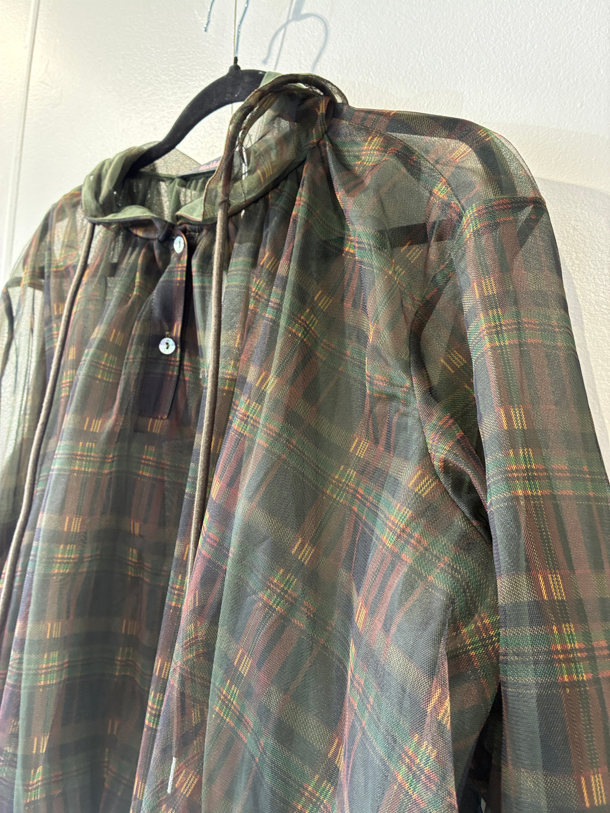 Blacklist - Tartan semi sheer hooded top - Size L