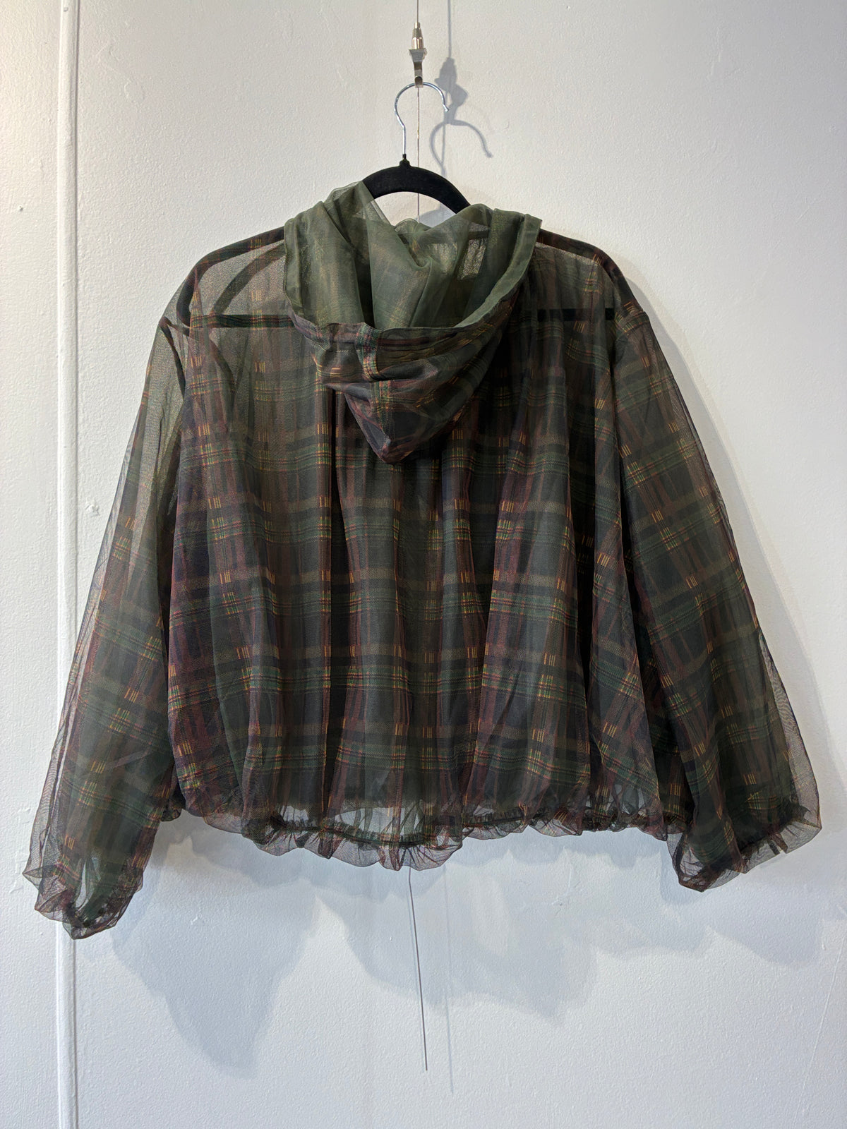 Blacklist - Tartan semi sheer hooded top - Size L