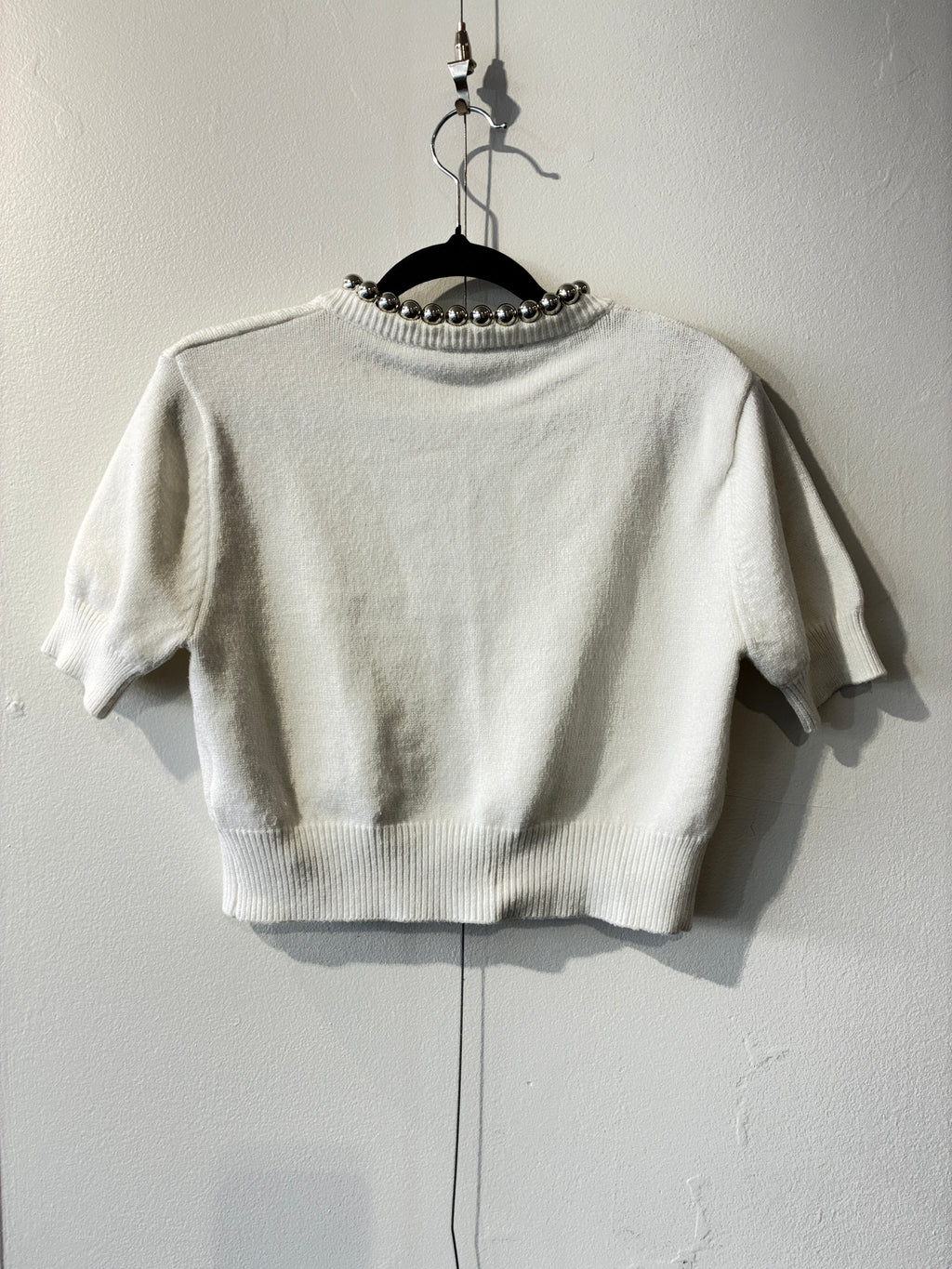 Zara - White/silver bead trim cardigan - Size L (S)
