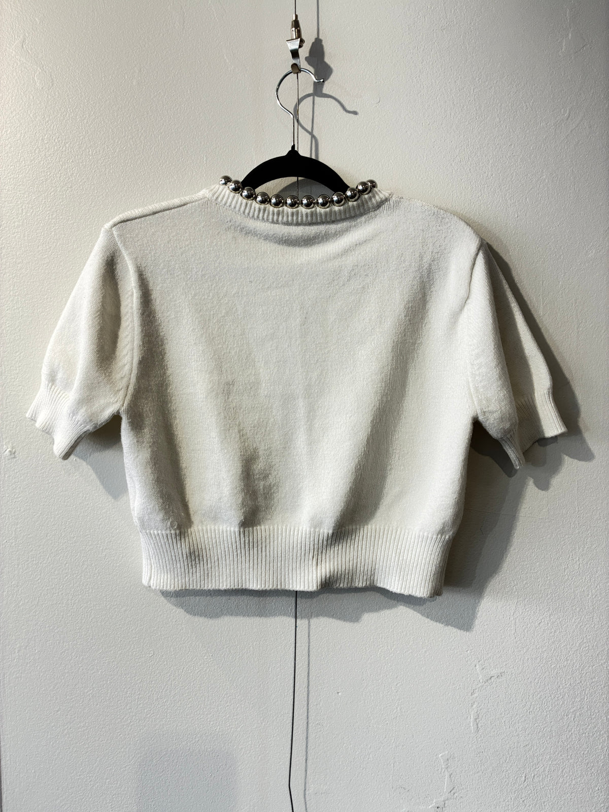 Zara - White/silver bead trim cardigan - Size L (S)