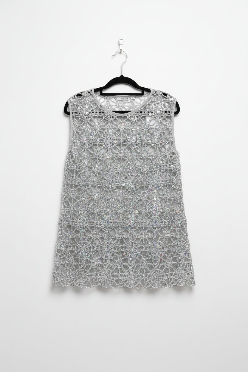 No label - Silver sequin lace top - Size S