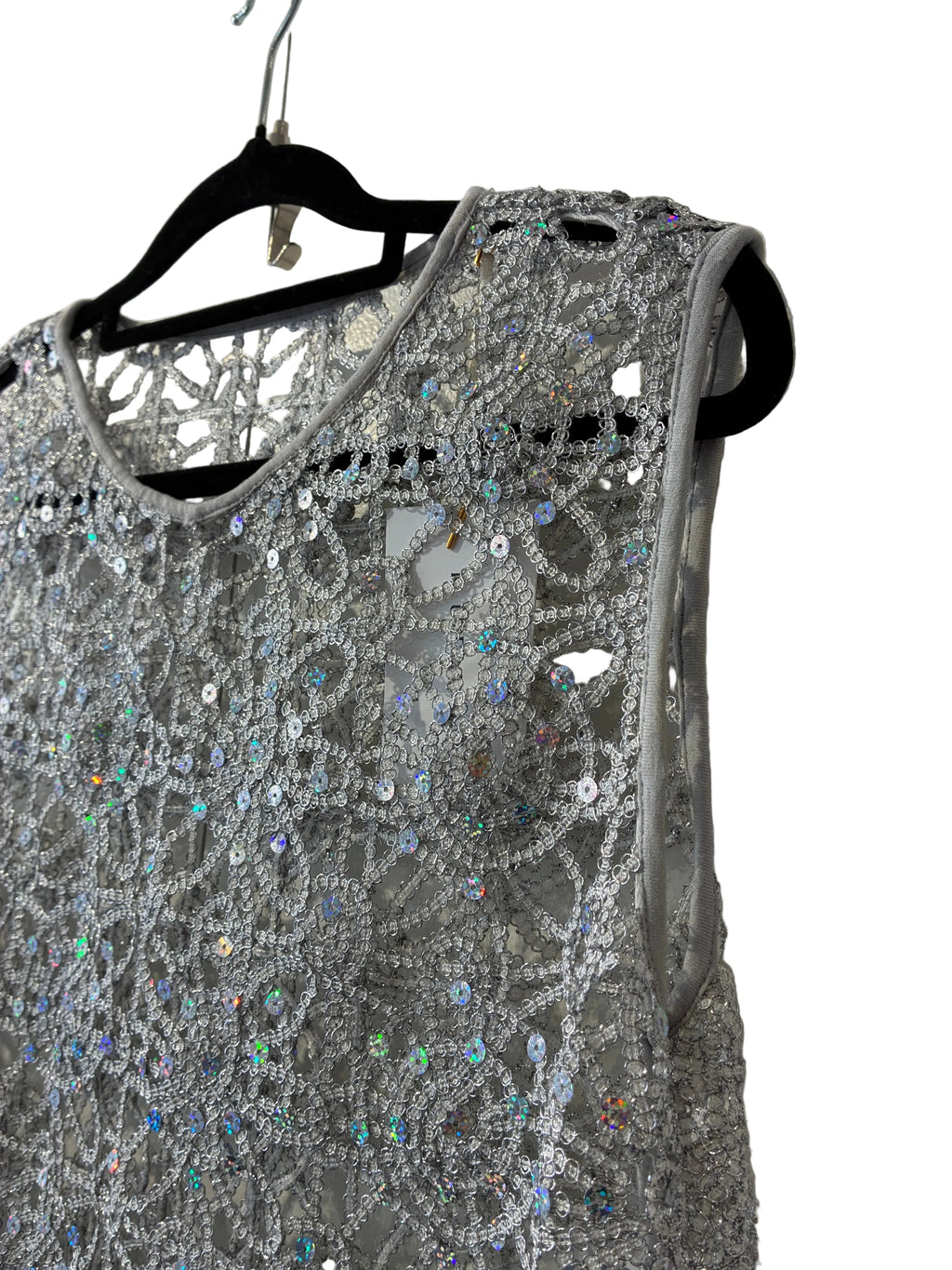 No label - Silver sequin lace top - Size S