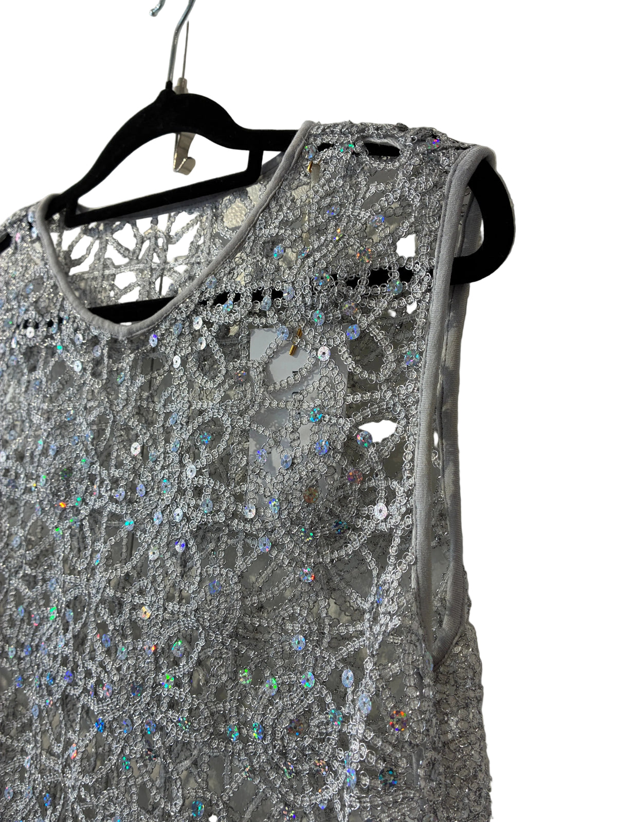 No label - Silver sequin lace top - Size S