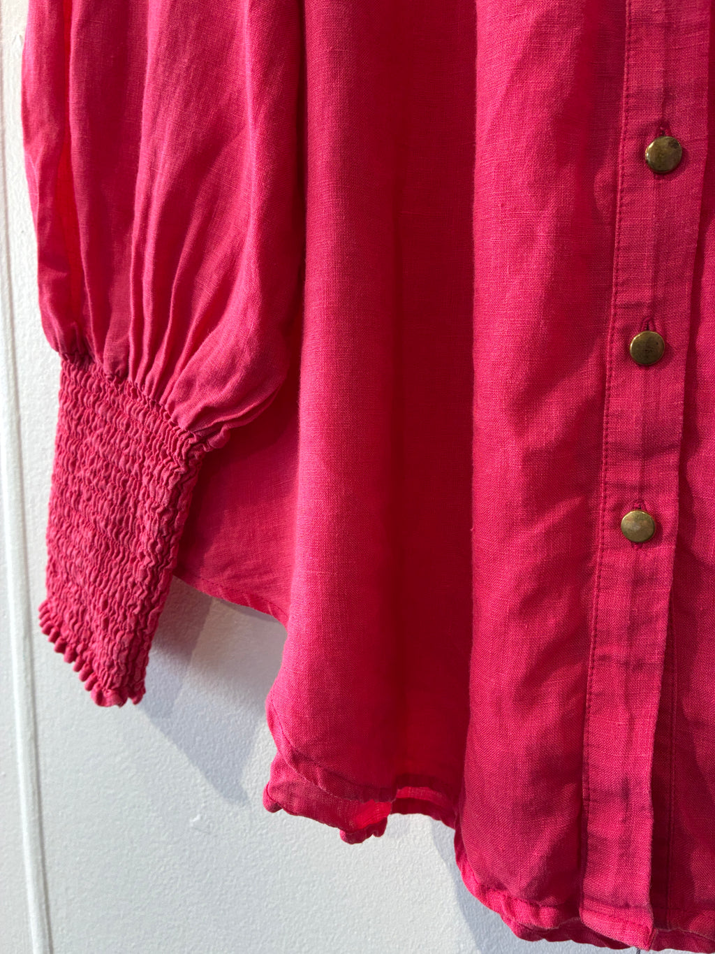Decjuba - Pink linen puff sleeve shirt - Size 16