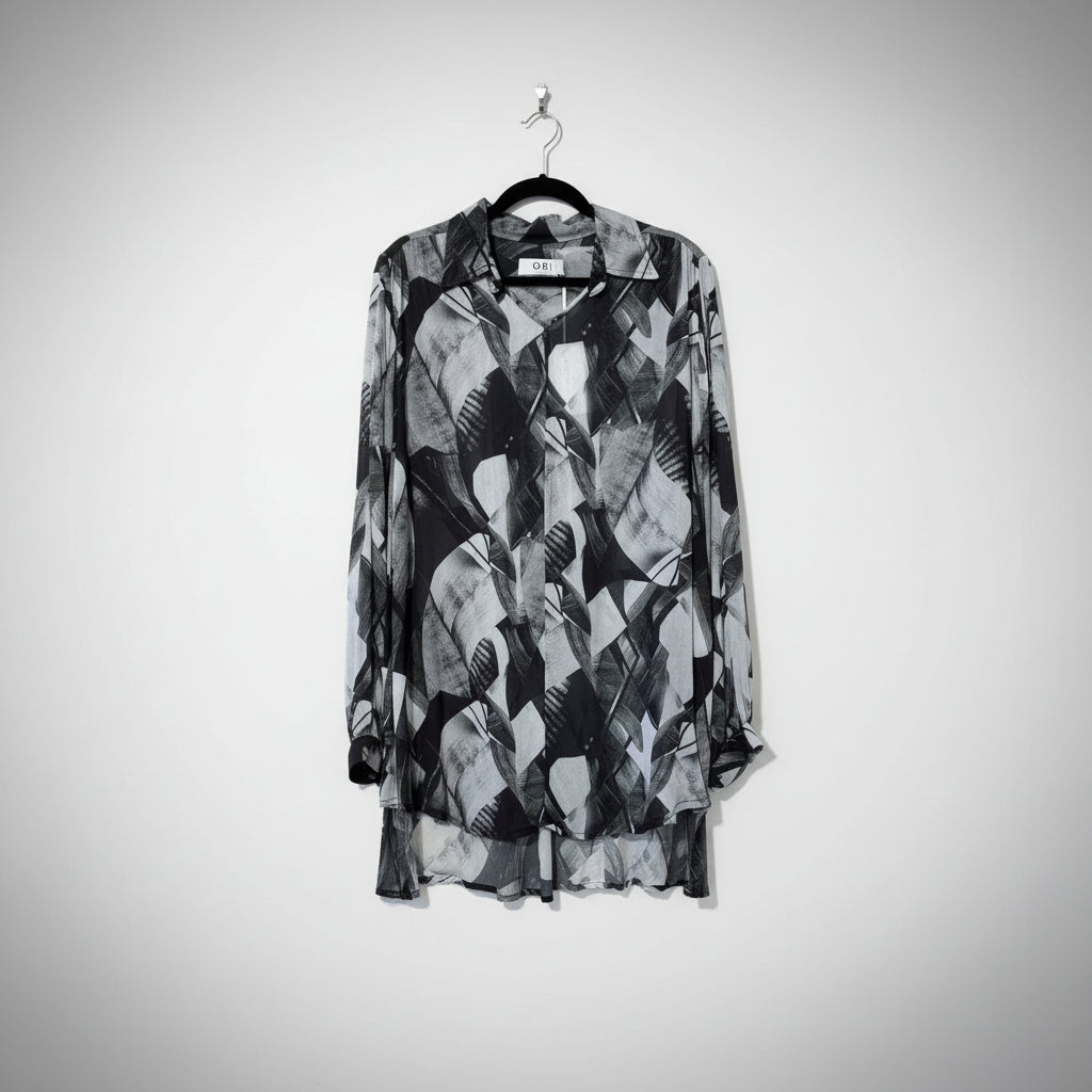 OBI - Graphic print semi sheer shirt - Size 14