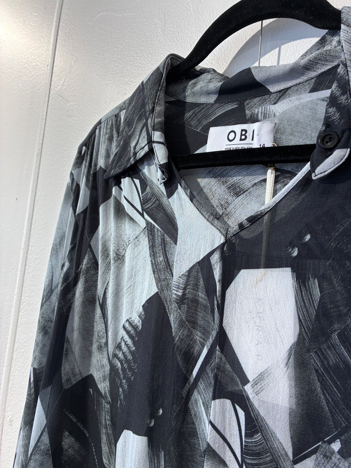 OBI - Graphic print semi sheer shirt - Size 14