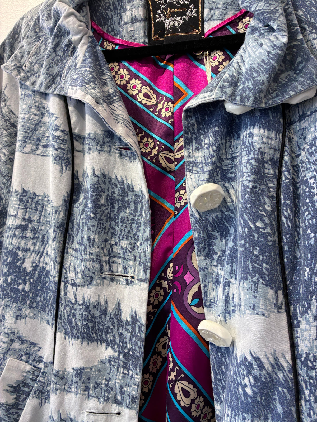 Yvonne Bennetti - Patterned blue coat - Size 2 (S)
