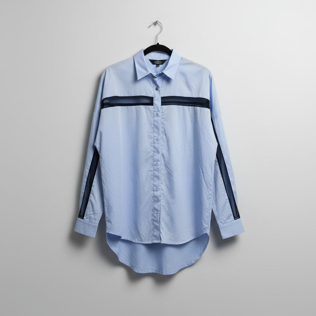 French Freddie - Blue/black mesh trim shirt - Size 10