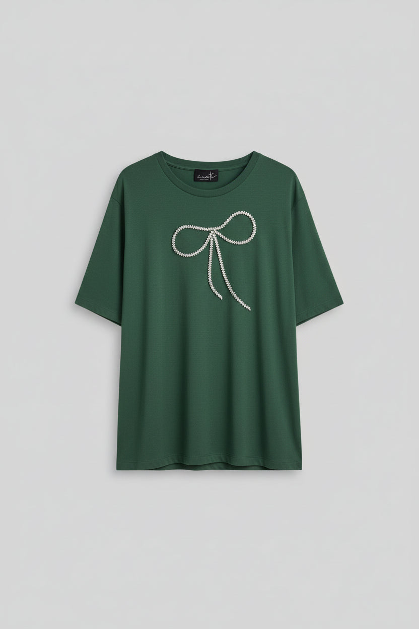 Curate by Trelise Cooper - Green diamante bow t-shirt - Size XXL