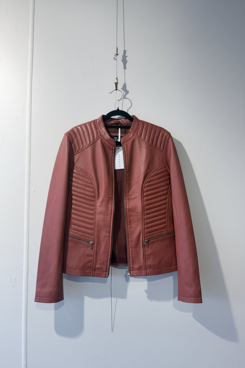 Real Leather - Tan leather moto jacket - Size L