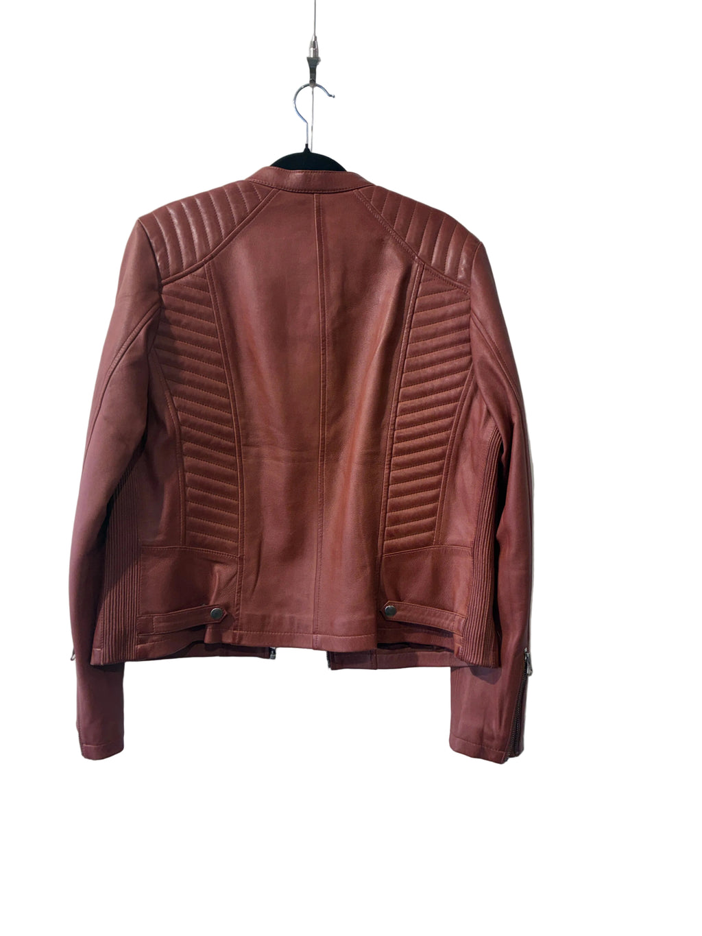 Real Leather - Tan leather moto jacket - Size L