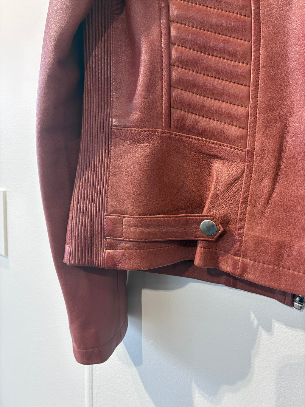 Real Leather - Tan leather moto jacket - Size L