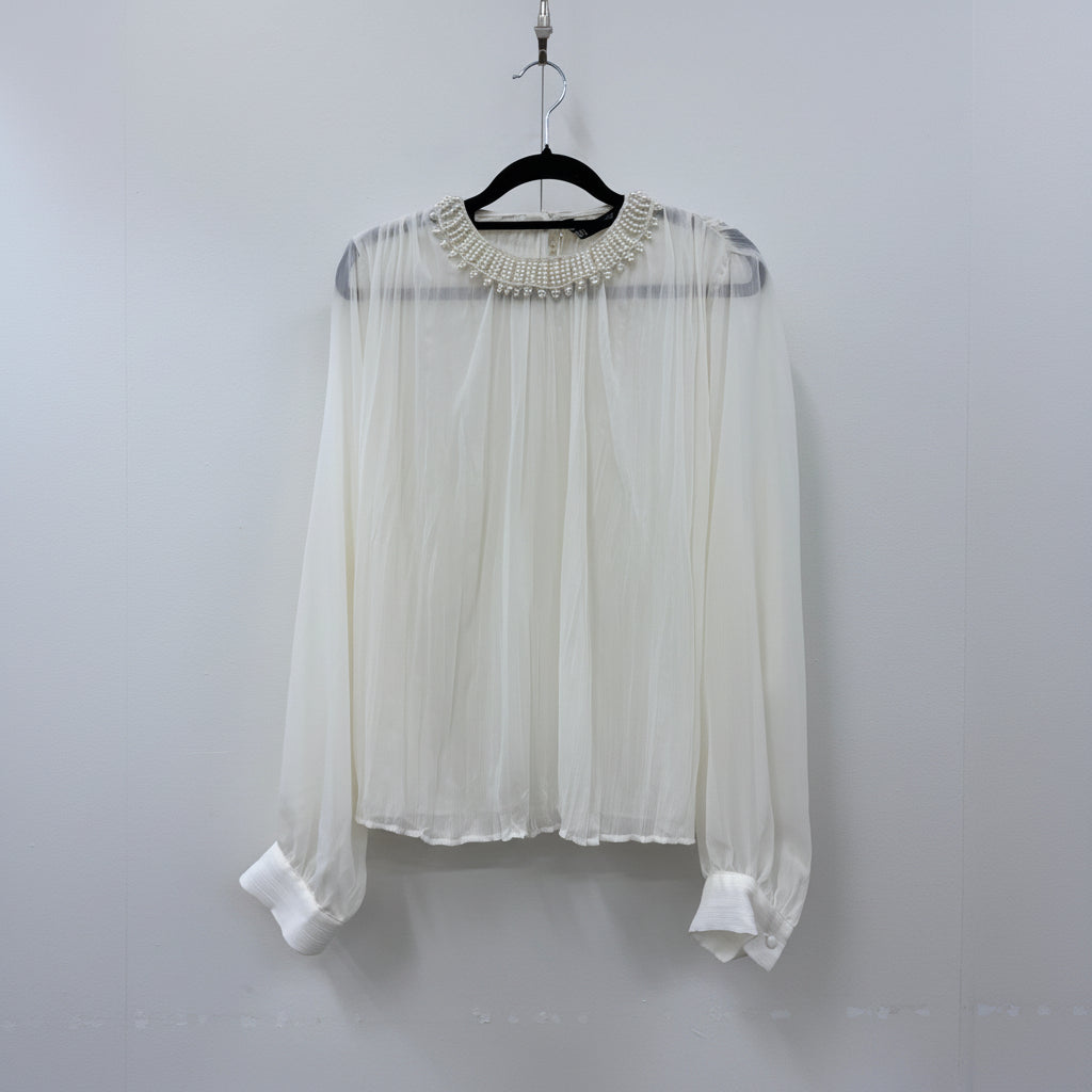 Zara - Cream pearl collar top