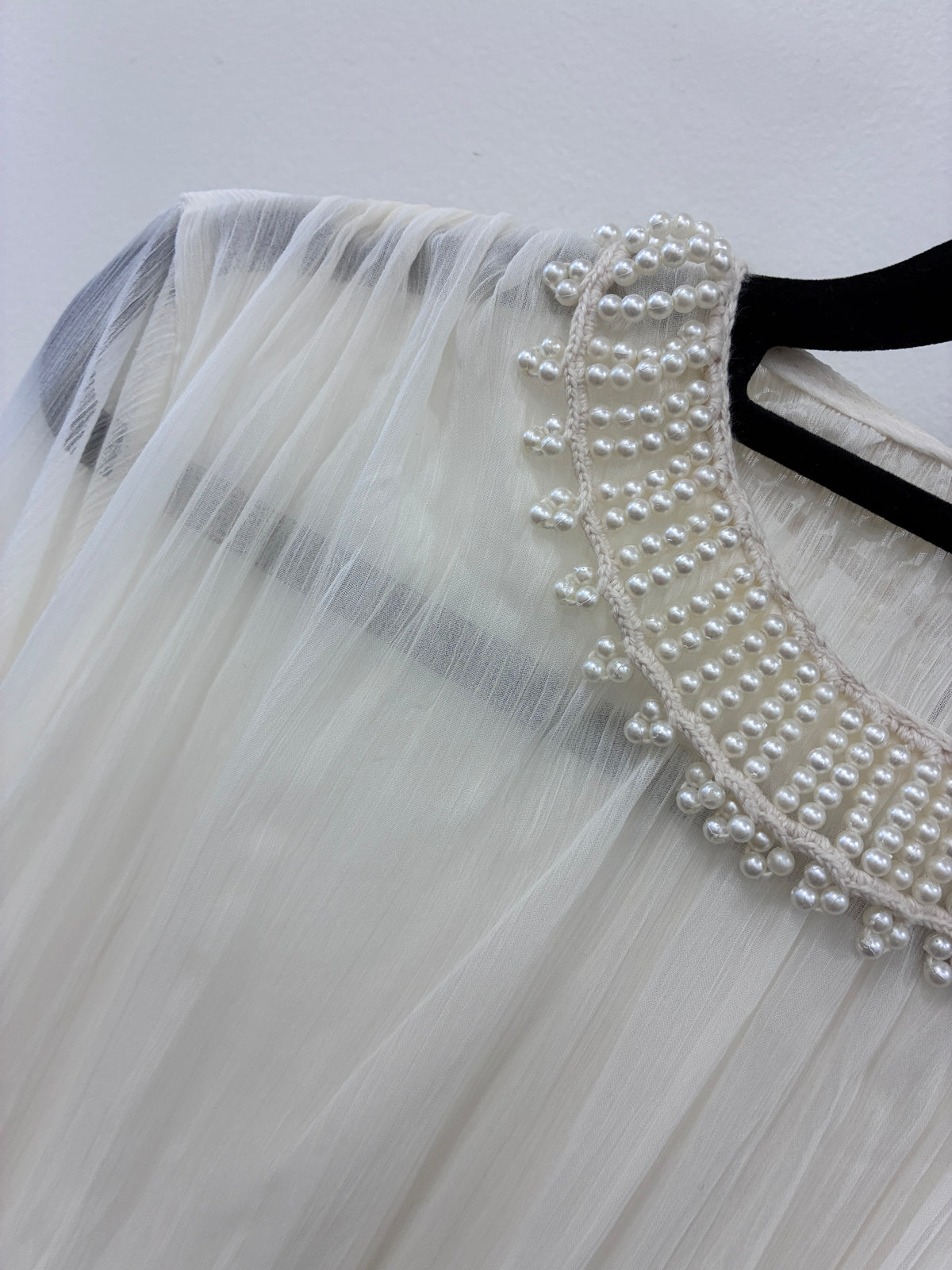 Zara - Cream pearl collar top
