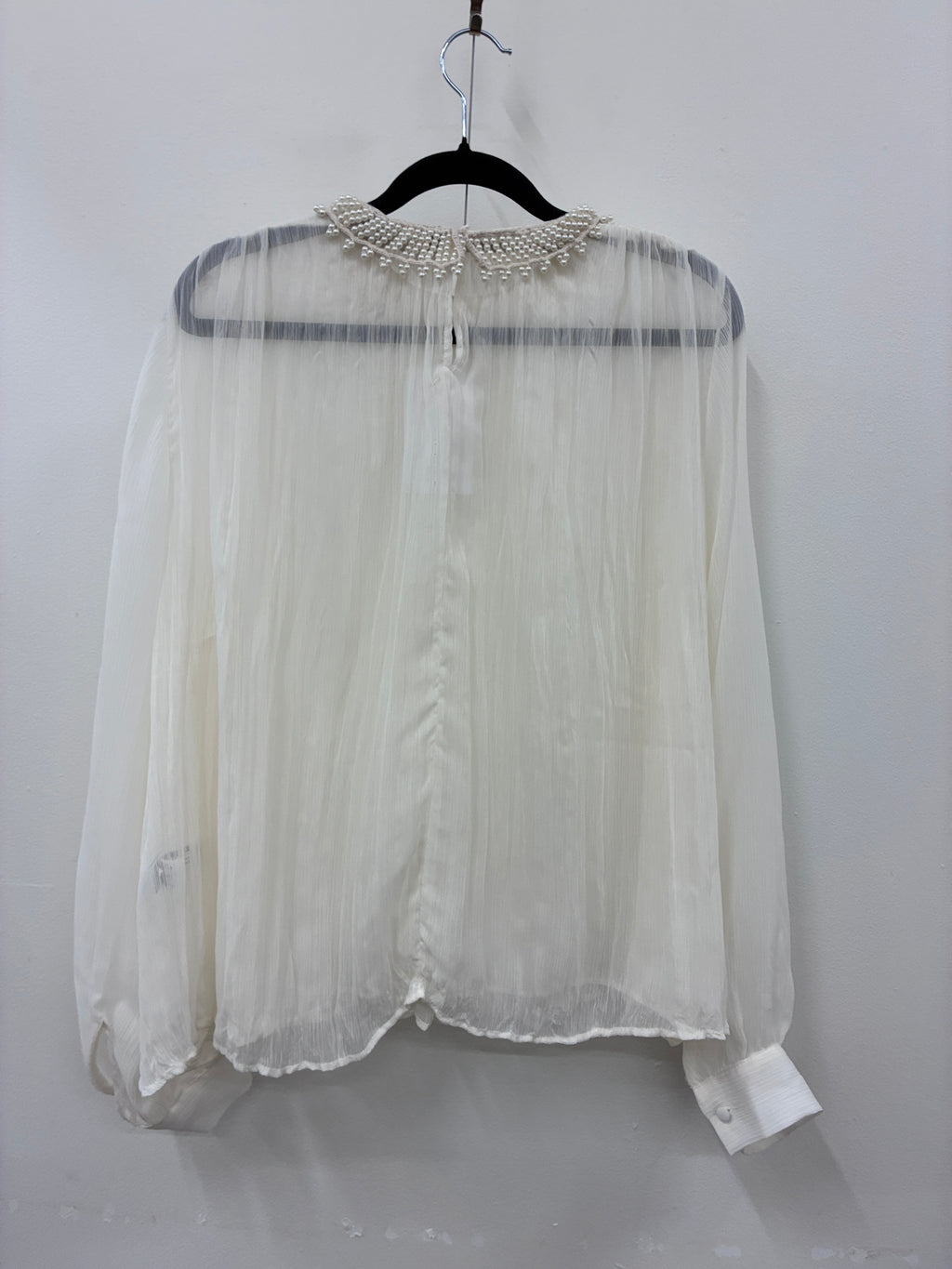 Zara - Cream pearl collar top