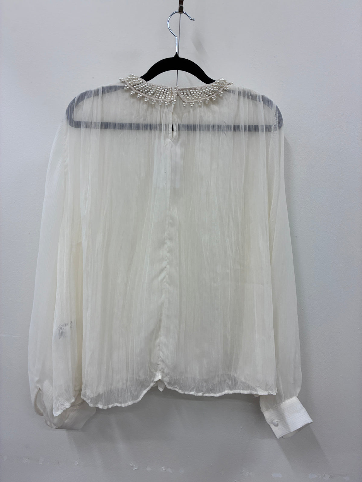 Zara - Cream pearl collar top