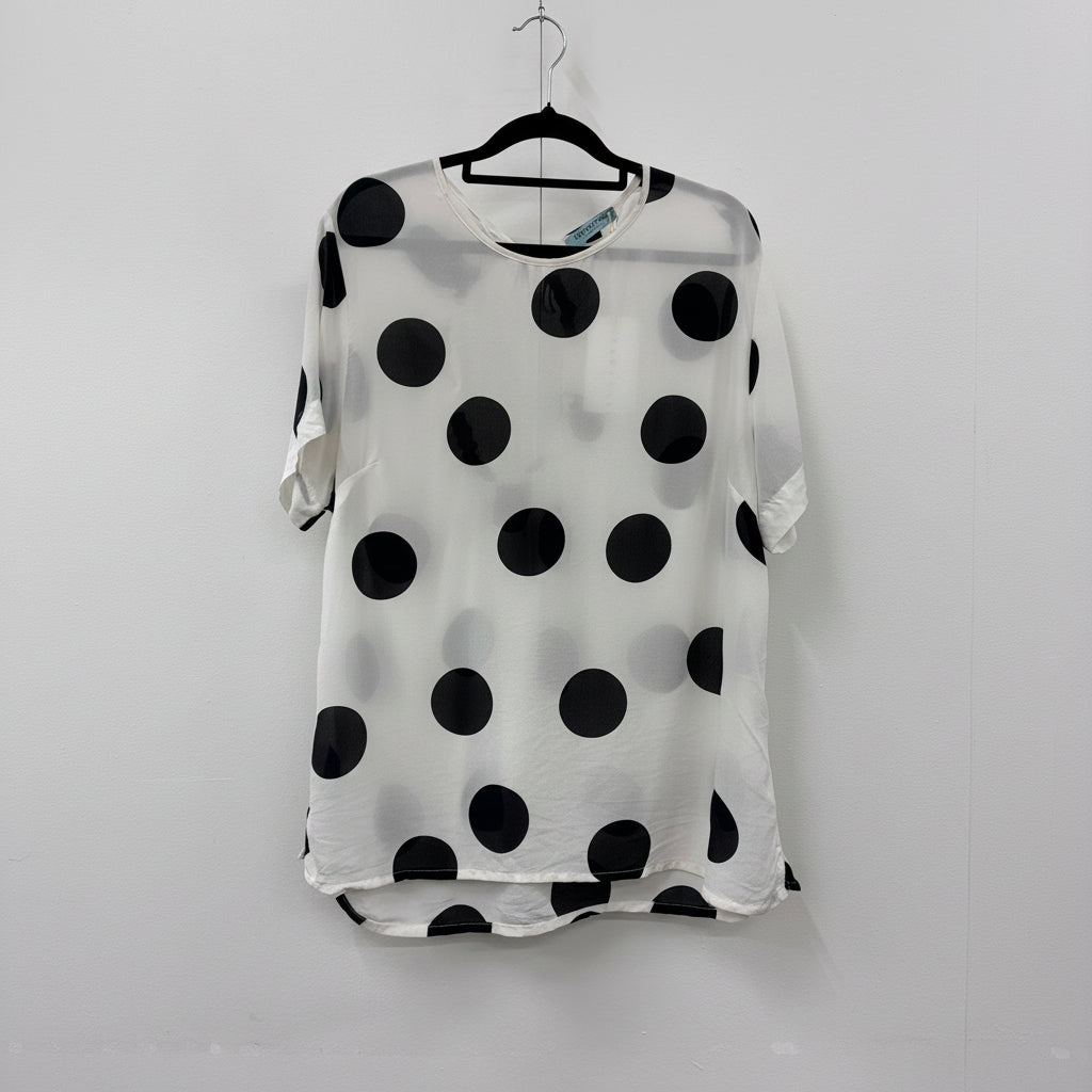 Kate Sylvester - White/black polka dot silk top - Size L