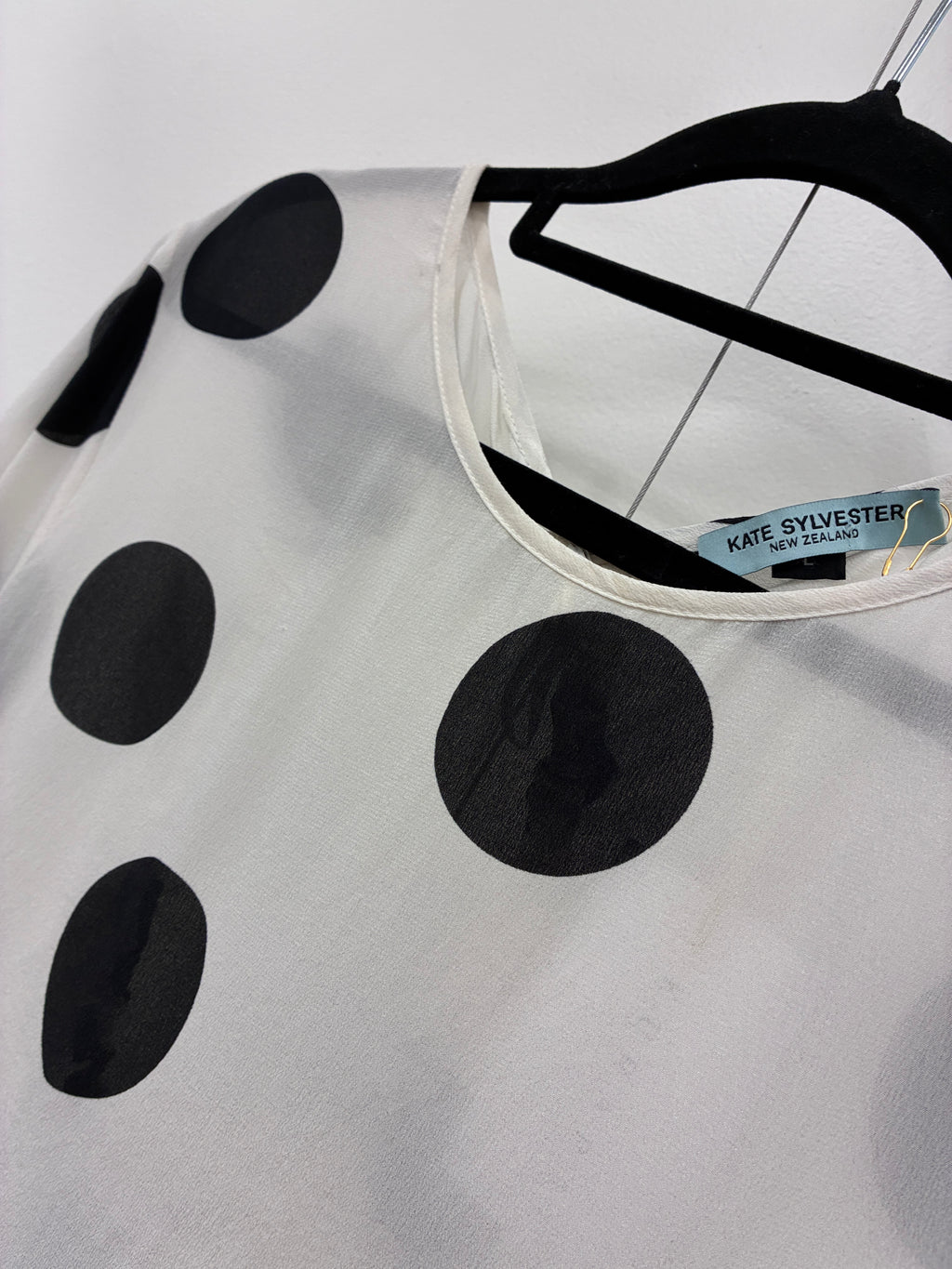 Kate Sylvester - White/black polka dot silk top - Size L