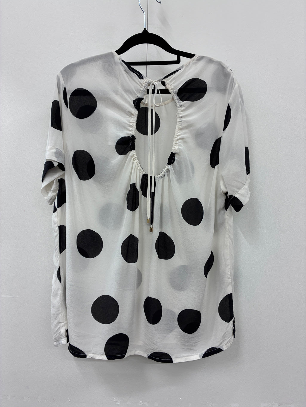 Kate Sylvester - White/black polka dot silk top - Size L
