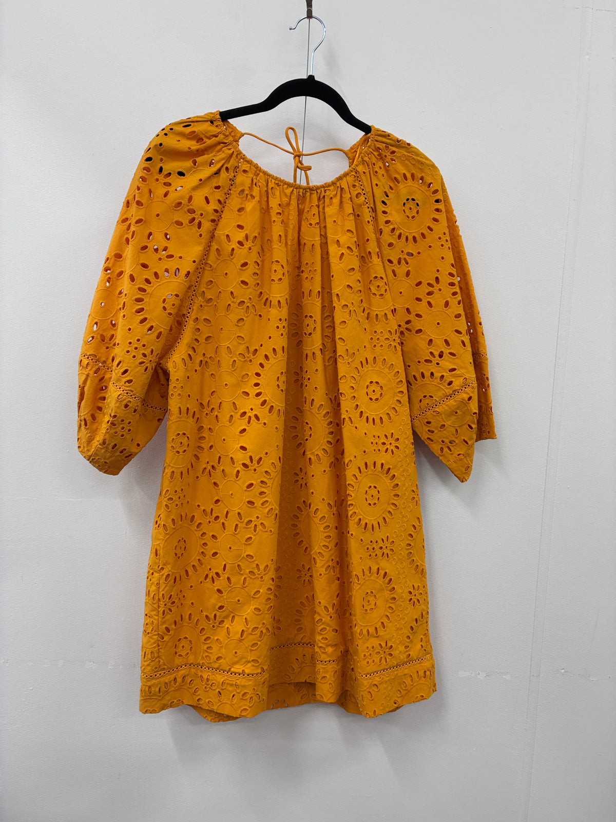 Zara - Yellow broderie anglais mini dress - Size L