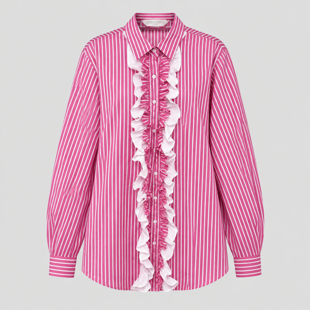 Nicholas Jermyn - Striped frill front tailored shirt - Size 18
