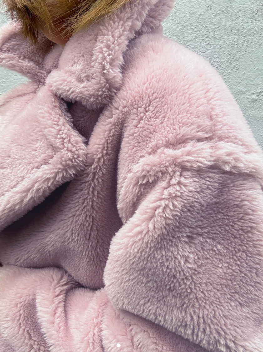 Decjuba Dusky Pink Faux Fur Coat - Size 10