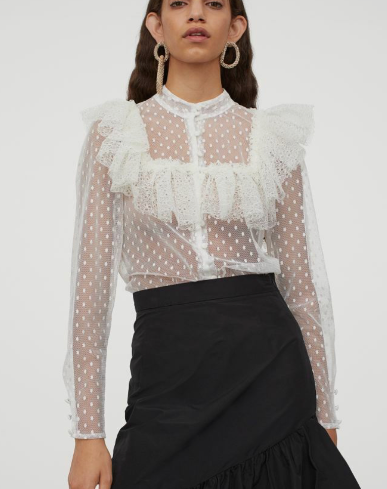 H&M x Sandra Mansour - Frilly lace shirt - Size 12