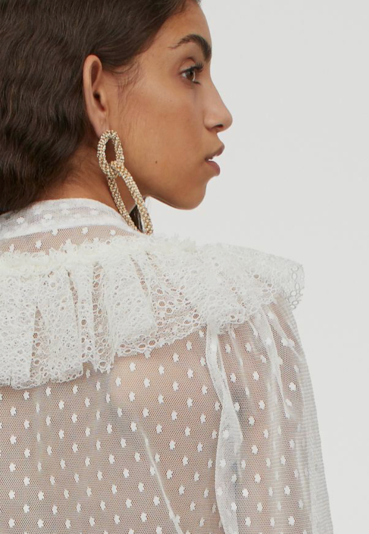 H&M x Sandra Mansour - Frilly lace shirt - Size 12