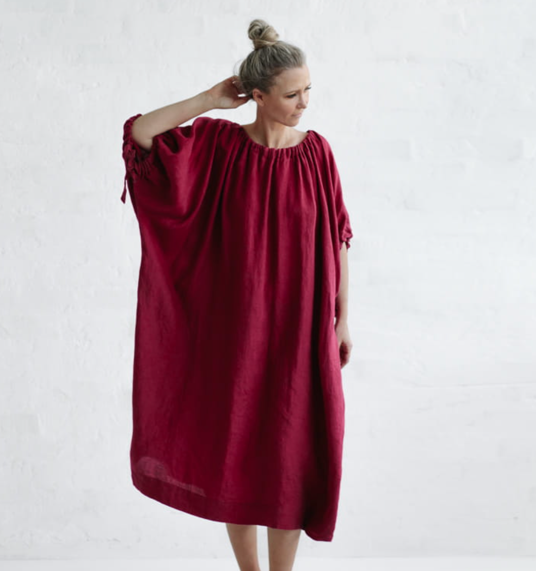 Seaside Tones - Loose fit linen dress - Size OS