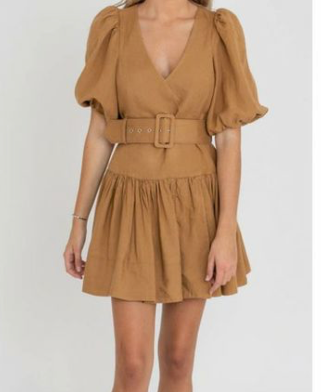 SHONA JOY - Gaia puff sleeve belted mini dress - Size 6