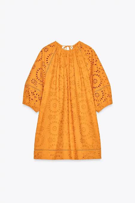 Zara - Yellow broderie anglais mini dress - Size L