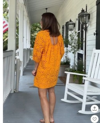 Zara - Yellow broderie anglais mini dress - Size L